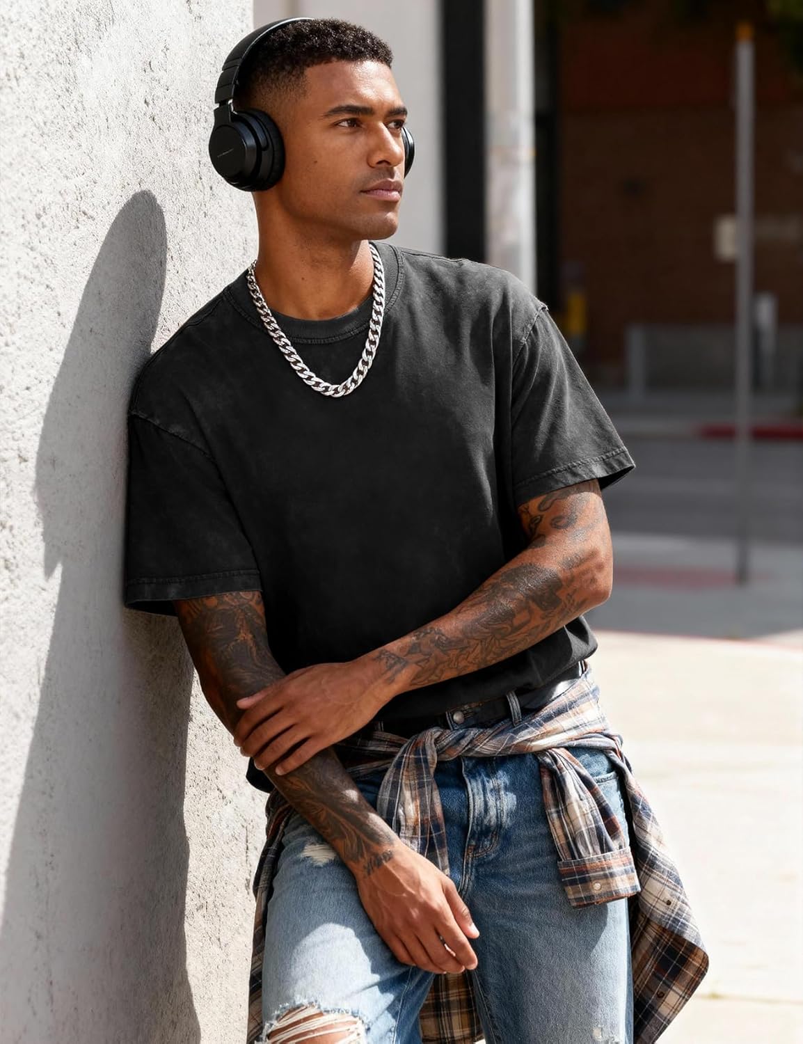 Eiscntd Men's Oversized T-Shirts Heavyweight Cotton Vintage Washed Loose Fit Unisex Baggy Tee Shirts - Image 3