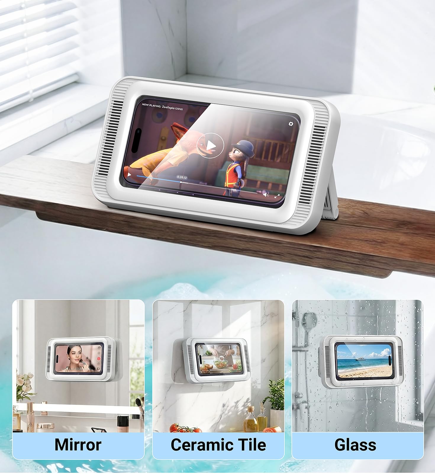 Coolpow Supporto per Telefono da Doccia【Étanche IPX6】Supporto Telefono da Doccia 480° Rotazione, supporto universale per doccia bagno cucina per meno 7" telefono, touch screen ad alta definizione Kit
