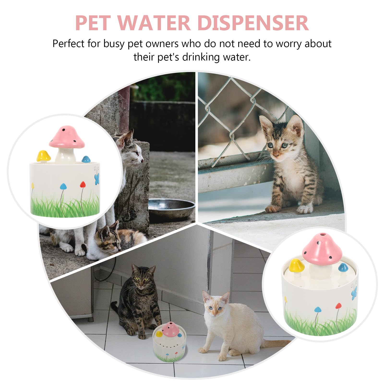 Automatischer Katzenwasserspender mit USB, 1l Keramik, Pilzform | Haustier Tränke für Zuhause, Energiesparend und Niedrig im Verbrauch, für Hunde, Katzen und Kaninchen