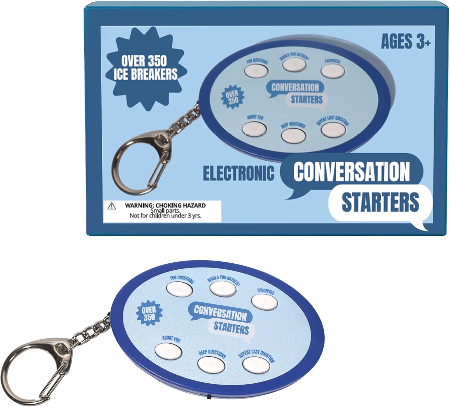 350+ Electronic Conversation Starters Keychain - Audio Ice Breaker Game with 350+ Questions - 5 Categories: Fun, Would You Rather, Deep Questions - Portable Family Conversation Cards & Table Topics