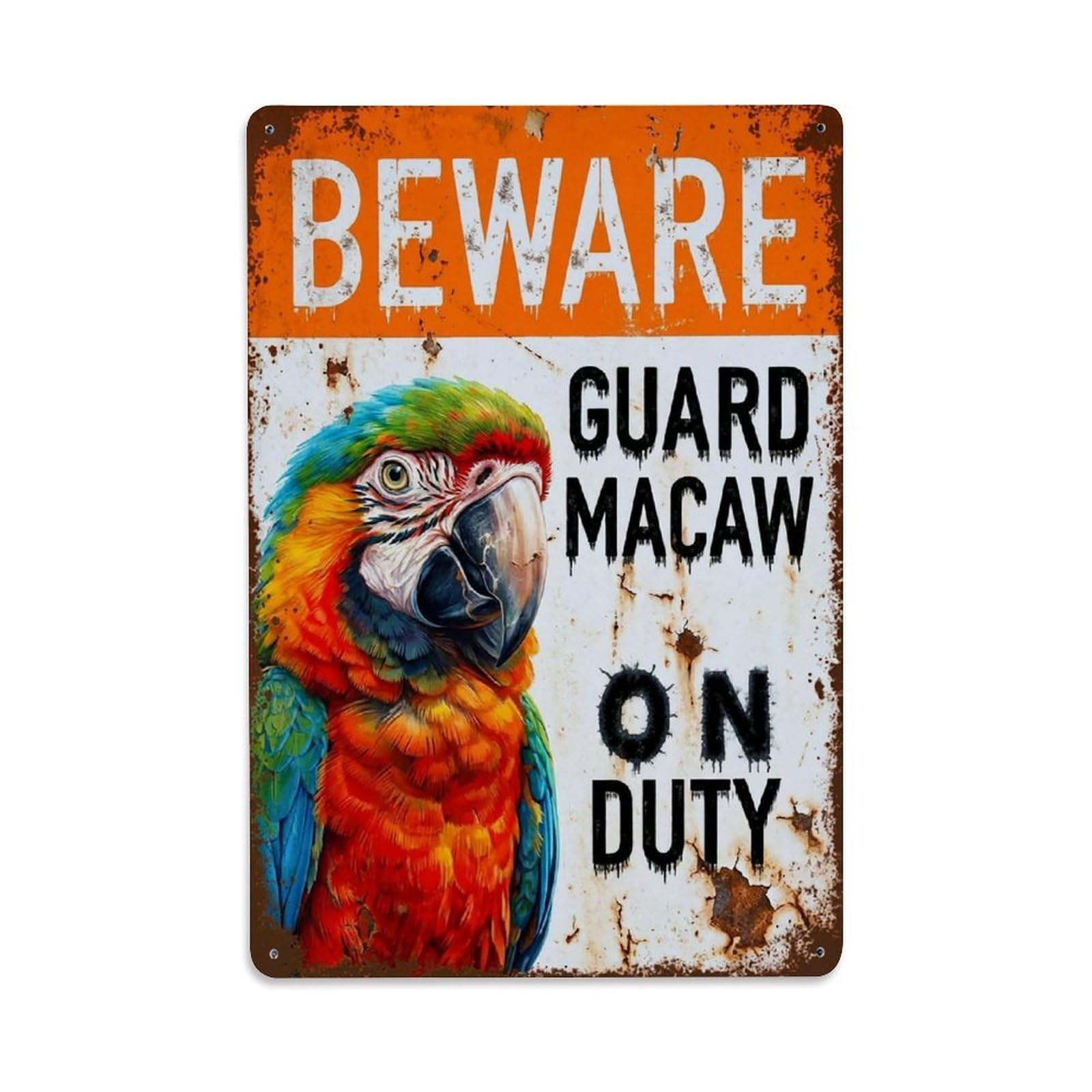 Vintage Funny Macaw Guard Beware of Bird Doormat Metal Tin Sign Plaque Wall Decor for Cafe, Club Bar, Office, Garden Metal Poster 8x12Inch