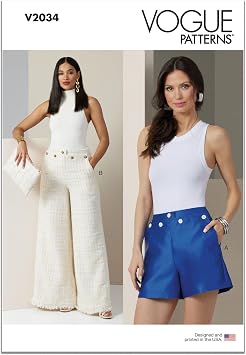 Vogue V2034Y5 Misses Sailor Style Shorts and Pants Sewing Pattern Packet، رمز التصميم V2034، المقاسات 18-20-22-24-26