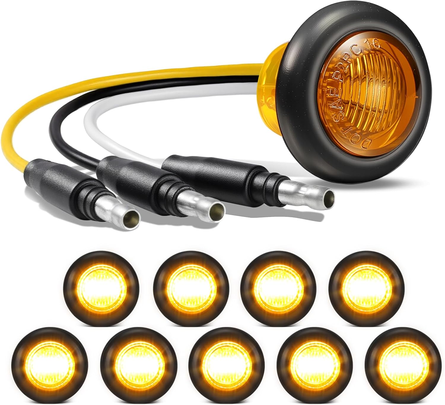 Partsam 10 Pcs 3/4" Amber Strobe + Marker Lights - LED Dual Function Trailer Side Clearance Tail Griller Flash Lights 12V Turn Signal Warning Waterproof Light for Trailer Truck Van RV ATV Bus