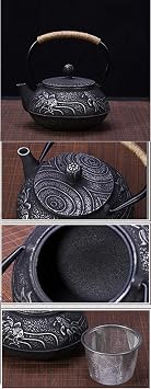 tetsubin Cast iron Tea Kettle workshop Healthy japanese fish pattern Teapot with Stainless Steel Infuser(30.4oz)