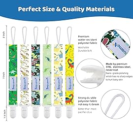 Smlpuame Baby Pacifier Clip for Boys Girl,6 Pack Stylish Binky Clips Strap,Paci Holder with Clips Universal Lightweight Fits Most Pacifiers Teeher Toy Teething Ring Soothie,Baby Gifts(Dinosaur)