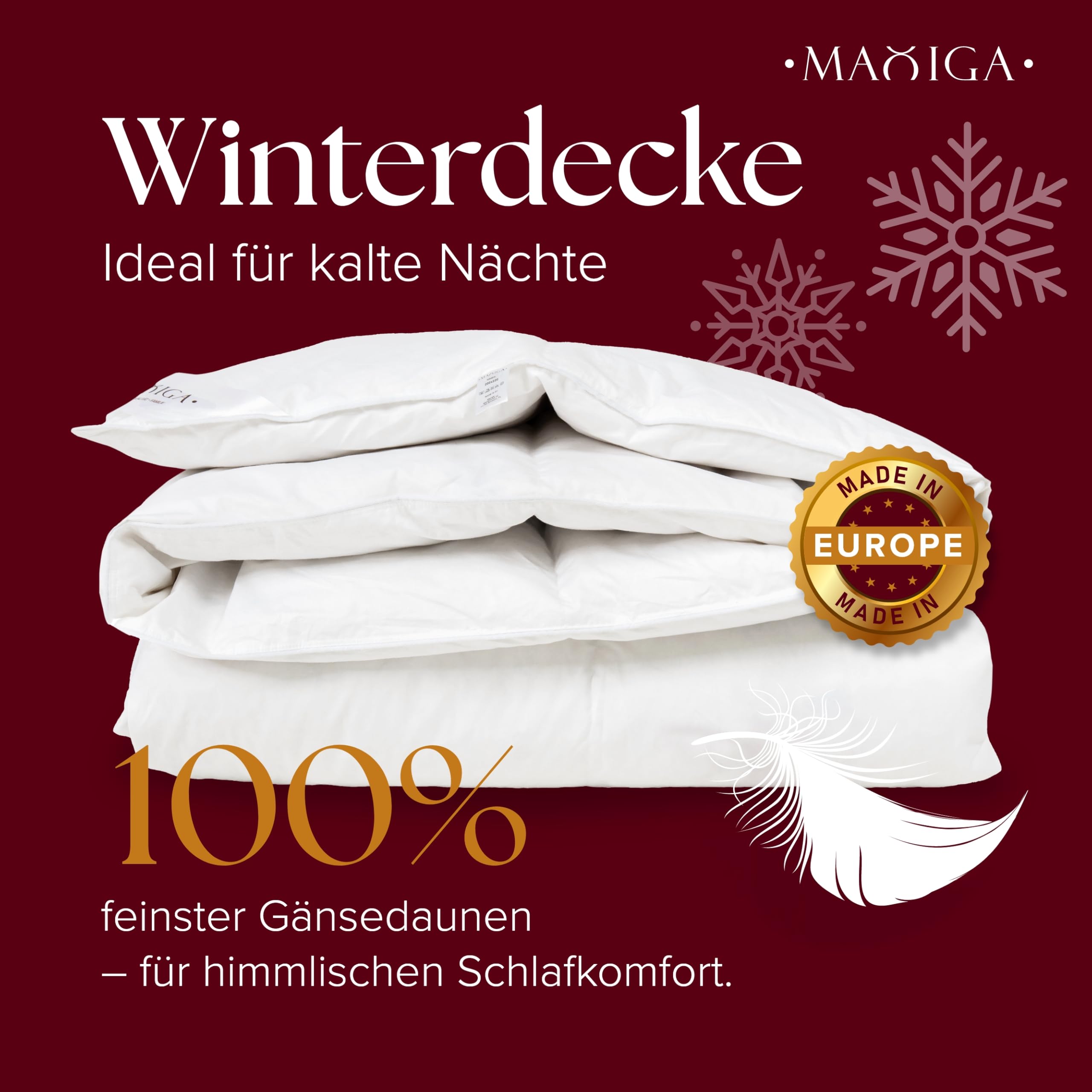 Reine Daunendecke Winter - 100% DAUNEN, 135x200 cm, extra warm 1800g Füllgewicht, atmungsaktiv, Oeko-TEX Zertifiziert, Allergiker geeignet, hochwertige Baumwollhülle