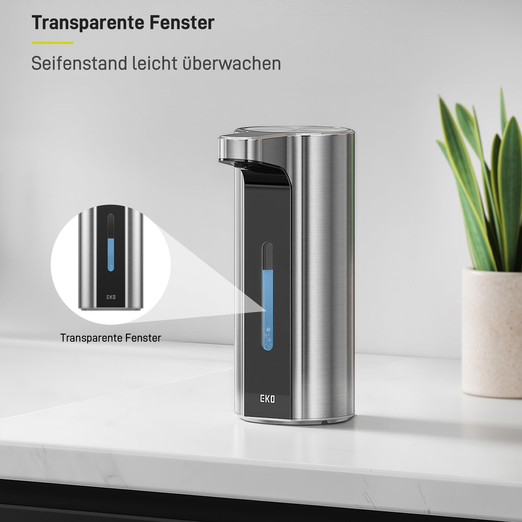 EKO Aroma Pro 400ml Seifenspender Automatisch, Variable Dosierung, magnetisch aufladbar, elektrischer Flüssigseifenspender für Bad & Küche, IPX7 wasserdicht, Edelstahloberfläche