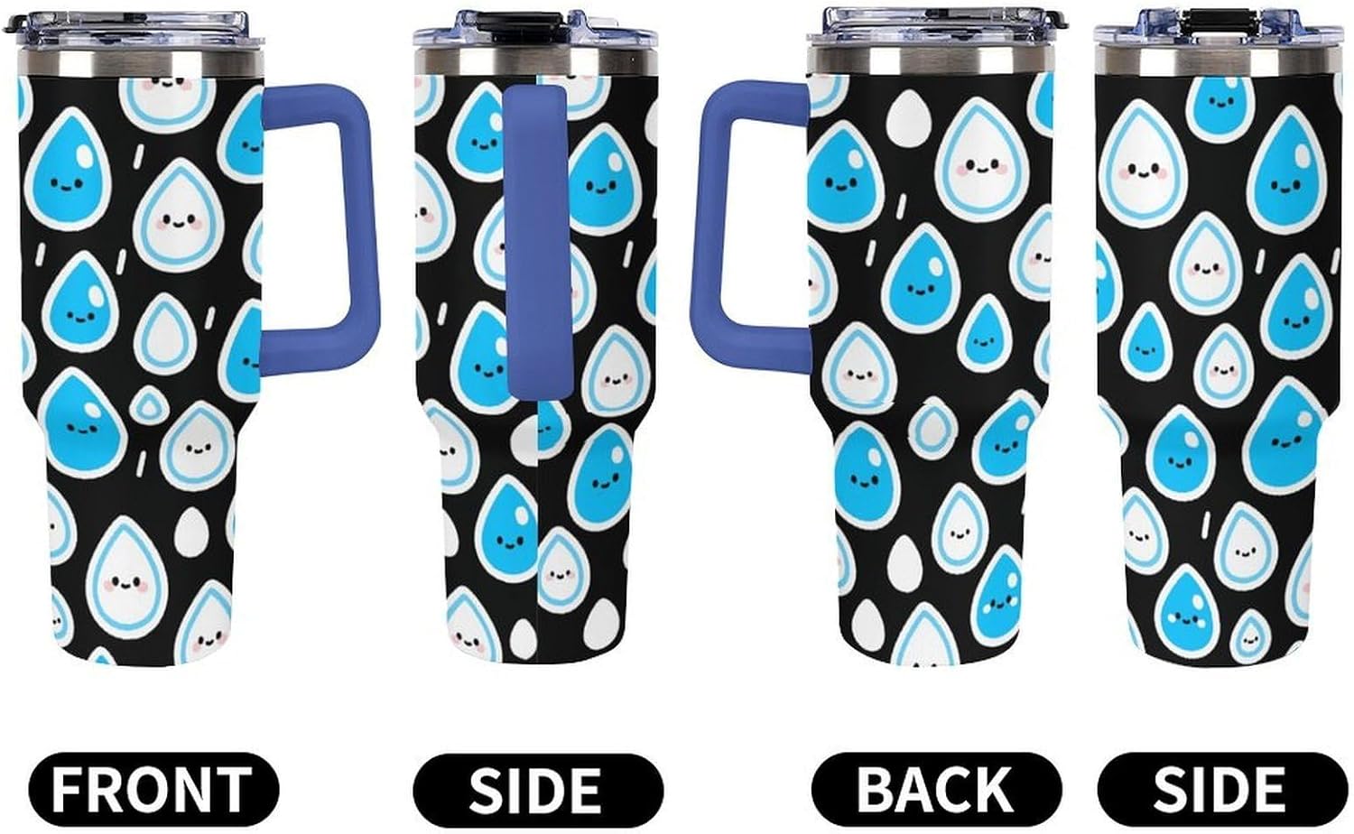 40 Oz Insulated Mug with Handle Lid And Straw Raindrop Pattern Pattern Large Metal Sports Bottle Great for Gifts Parties Office Coffee