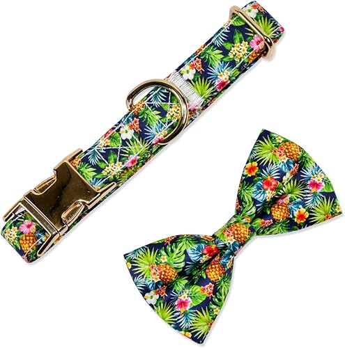 Miniatura 3 de Collar de perro pajarita, verde verano floral piña accesorio de bodacumpleaños para perros
