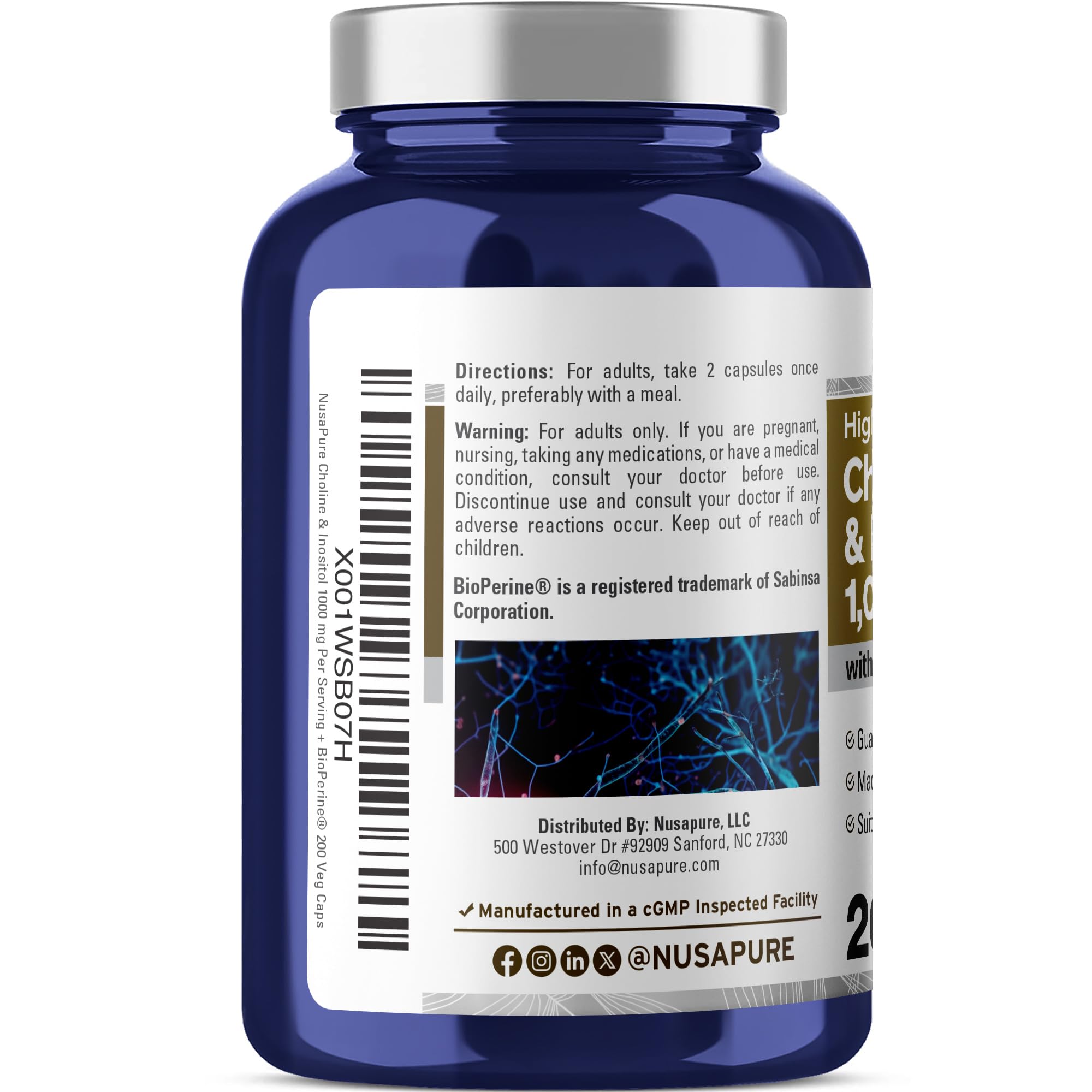 Choline, L Bitartrate & Inositol, 1000mg, 200 Veggie Caps - 100 Servings — Amazon image 2