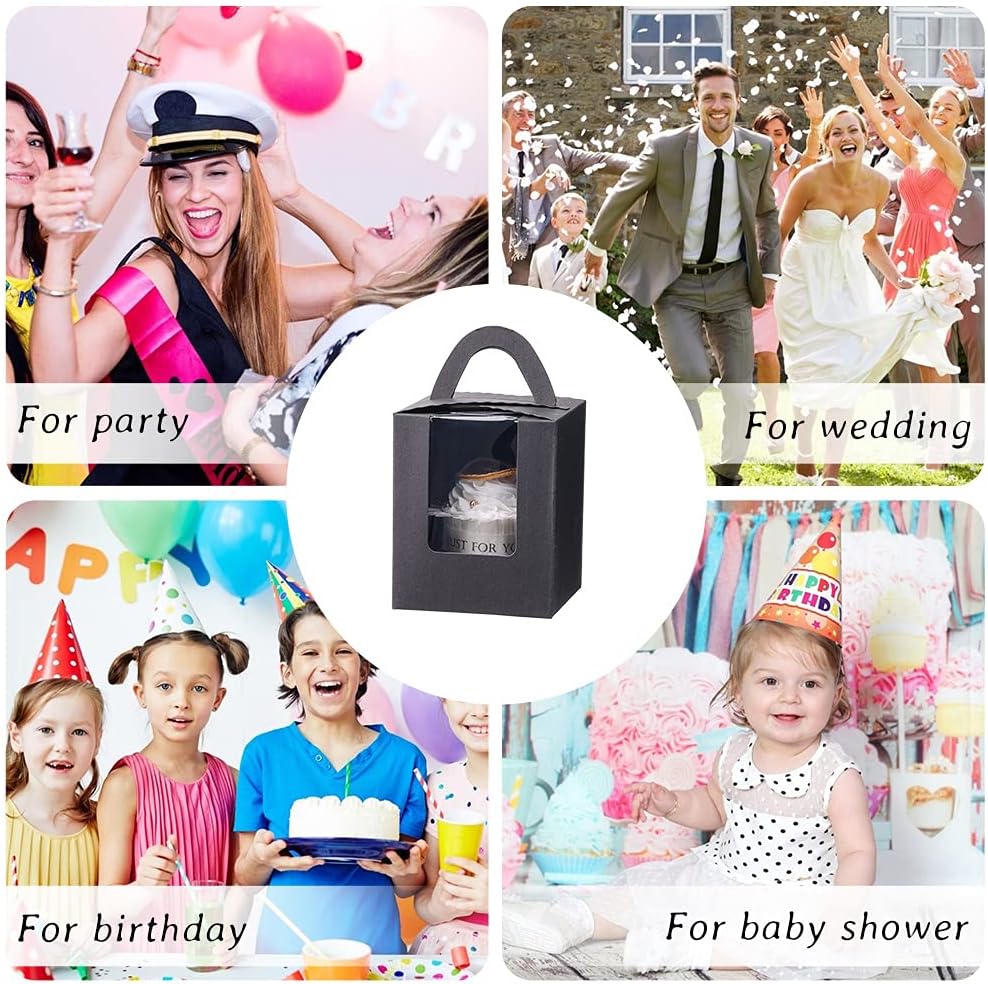 VGOODALL 50 PCS Black Cupcake Boxes, Single Cupcake Carrier with Window Insert and Handle Pastry Containers Muffins Cupcake Carriers for Bakery Wrapping Party Favor Packing