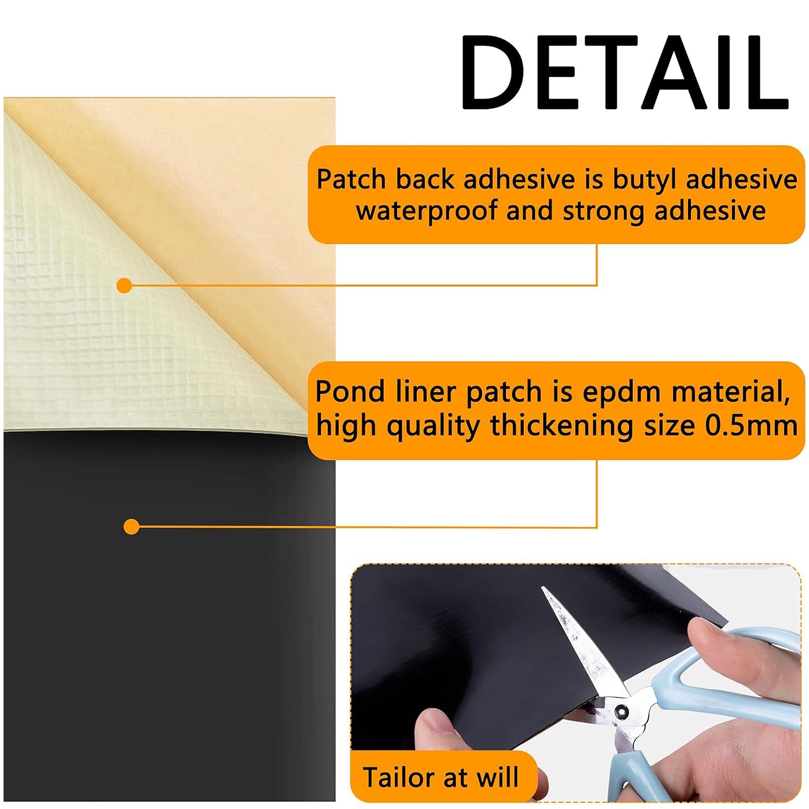2 Pezzi Toppe Riparazione per Rivestimento da Laghetto 20x20CM EPDM Toppa Autoadesive Kit di toppe rivestimento laghetto Impermeabile Patch per Giardino Esterno riparazione Copertura Laghettos