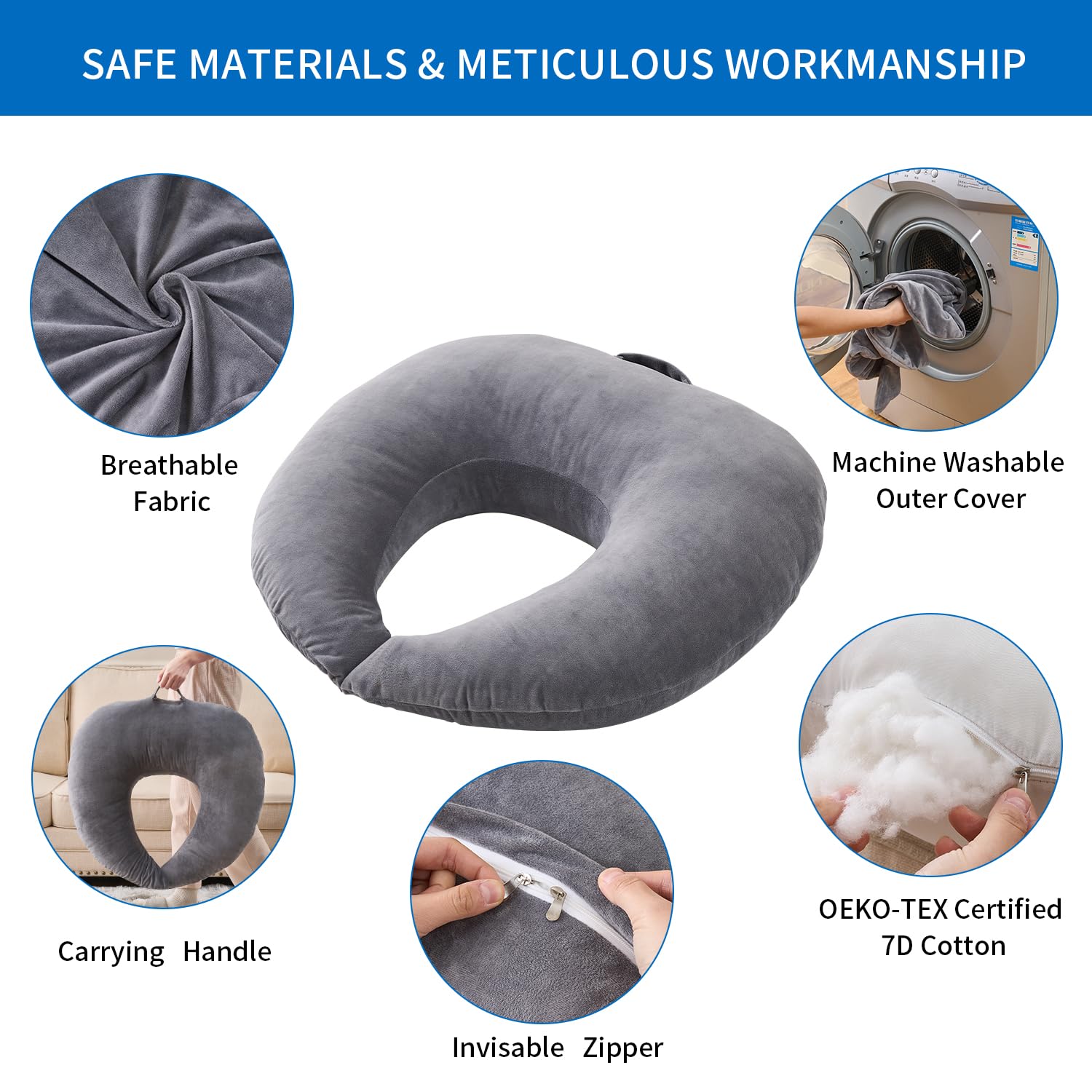 Lesekissen zum Spielen, ergonomische Armstütze zum Spielen, Häkeln, Laptop-Stützkissen zum Sitzen im Bett & Sofa, Haltungskorrektur-Kissen für den Schoß, Samtbezug waschbar (Soft Grau)