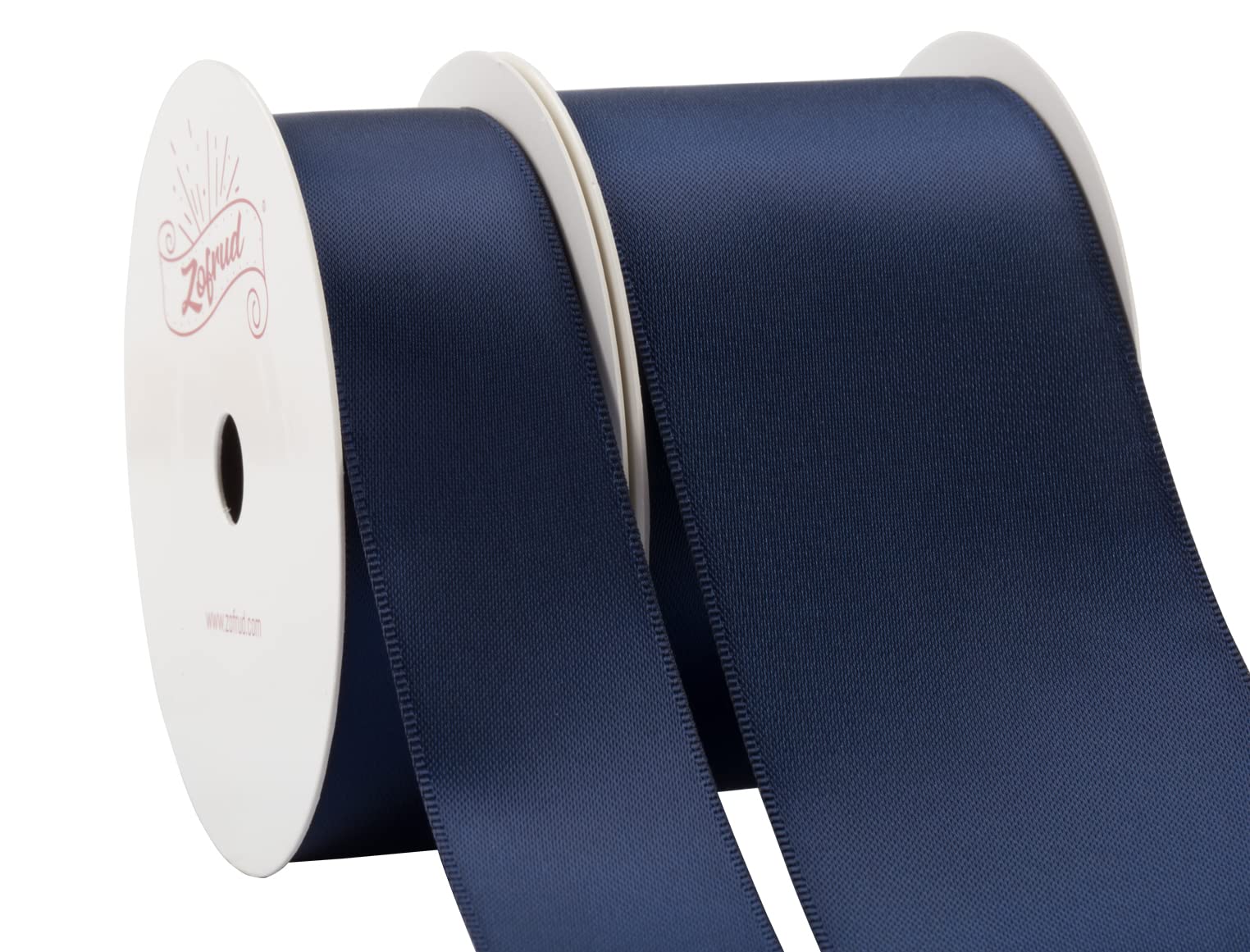 Zofrud 2 Rolls of Navy Double Faced Satin Ribbon - 18 Meters Total (25mm and 50mm x 9M) - Ideal for Crafts Gift Wrapping, and Weddings