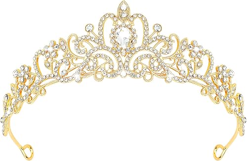CIEHER Tiara dorada para mujeres y niñas, tiaras de princesa para mujeres, tiaras para niñas, nupciales, bodas, bailes, quinceañera, corona de