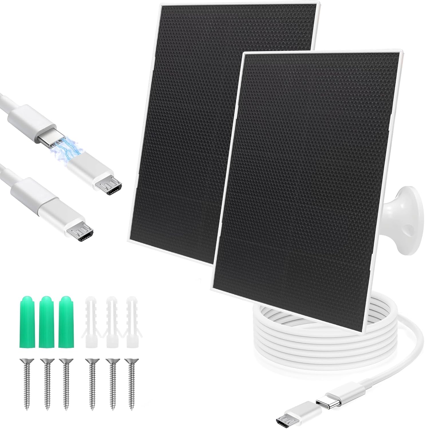 4W Photo voltaic Panel for Safety Digital camera,Sort C&Micro Photo voltaic Panel Charger for Rechargeable Battery Powered Out of doors Digital camera,Adjustable Mount Photo voltaic Panels 6ft Cable（2Pack）