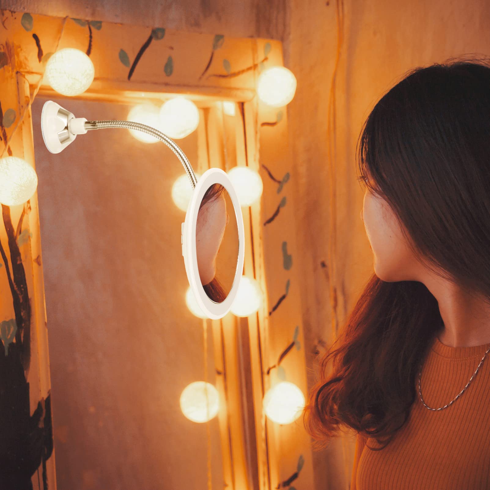 FOMIYES 360grado Espejo de Maquillaje Ventosa Rotación de Grados y Aumento de Espejo LED para Mujer para Baño Maquillaje y Viajes