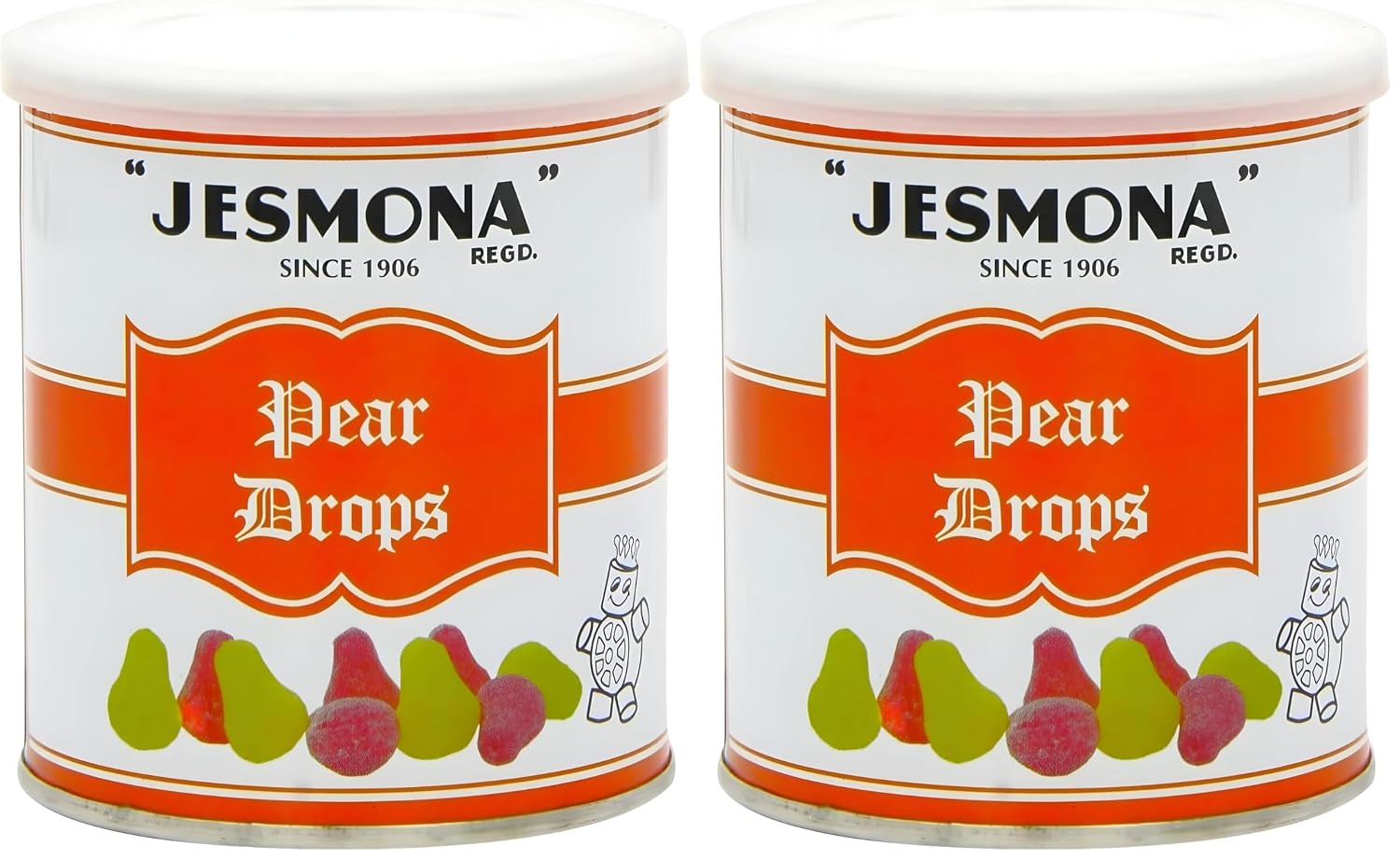 Jesmona Pear Drops - British Hard Candy 250g (8.8 Oz) Gift Tin | Mini Pear Flavored Boiled Sweet | Traditional Old Fashioned Retro English Sweets | Imported Confectionery from England, UK (Pack of 2)