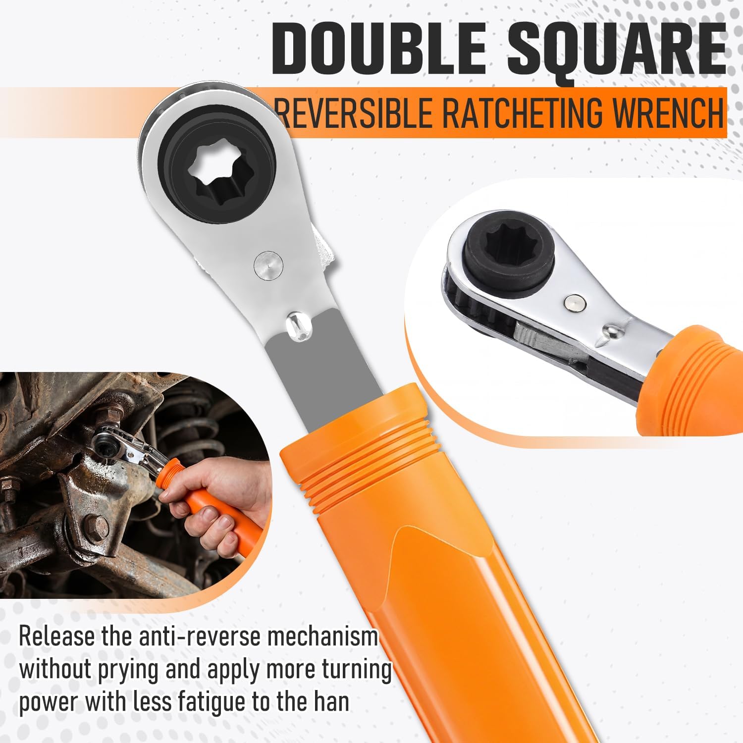 4 Pcs Automatic Slack Adjuster Release Tool Set Includes 7/16", 9/16", 5/16" Double Square Ratcheting Wrench and Fork End Release Tool for Air Brake System Adjustment
