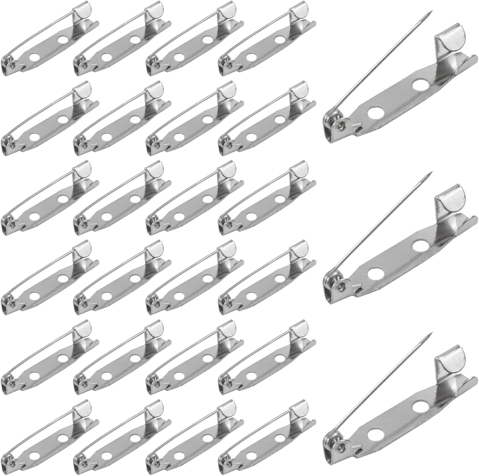 100 Pcs Brooch Pins,Secure Brooch Pin,Secure Back Clasp with Back Bar Fastener,Silver Bar Pins,Silver Badge Pin Backs with 2 Holes for Badges Corsages Name Tags Jewelry Making DIY Brooch Crafts