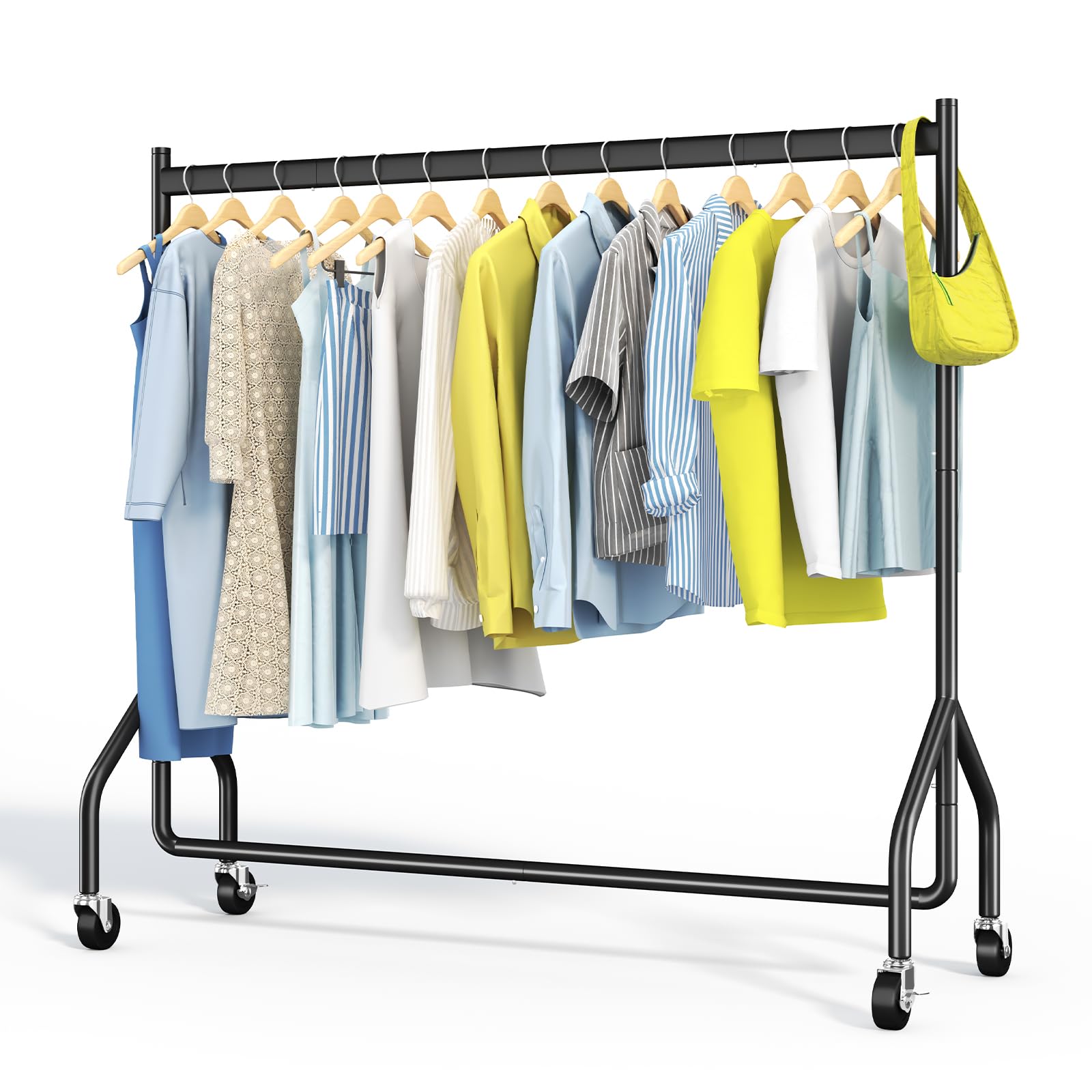 HOKEEPER Schwerlast Kleiderständer auf Rollen,Kleiderstange Doppelt Metall für Hängende Fahrbarer Klamotten Ständer Closet Garderobe Rack, 152x46x220cm