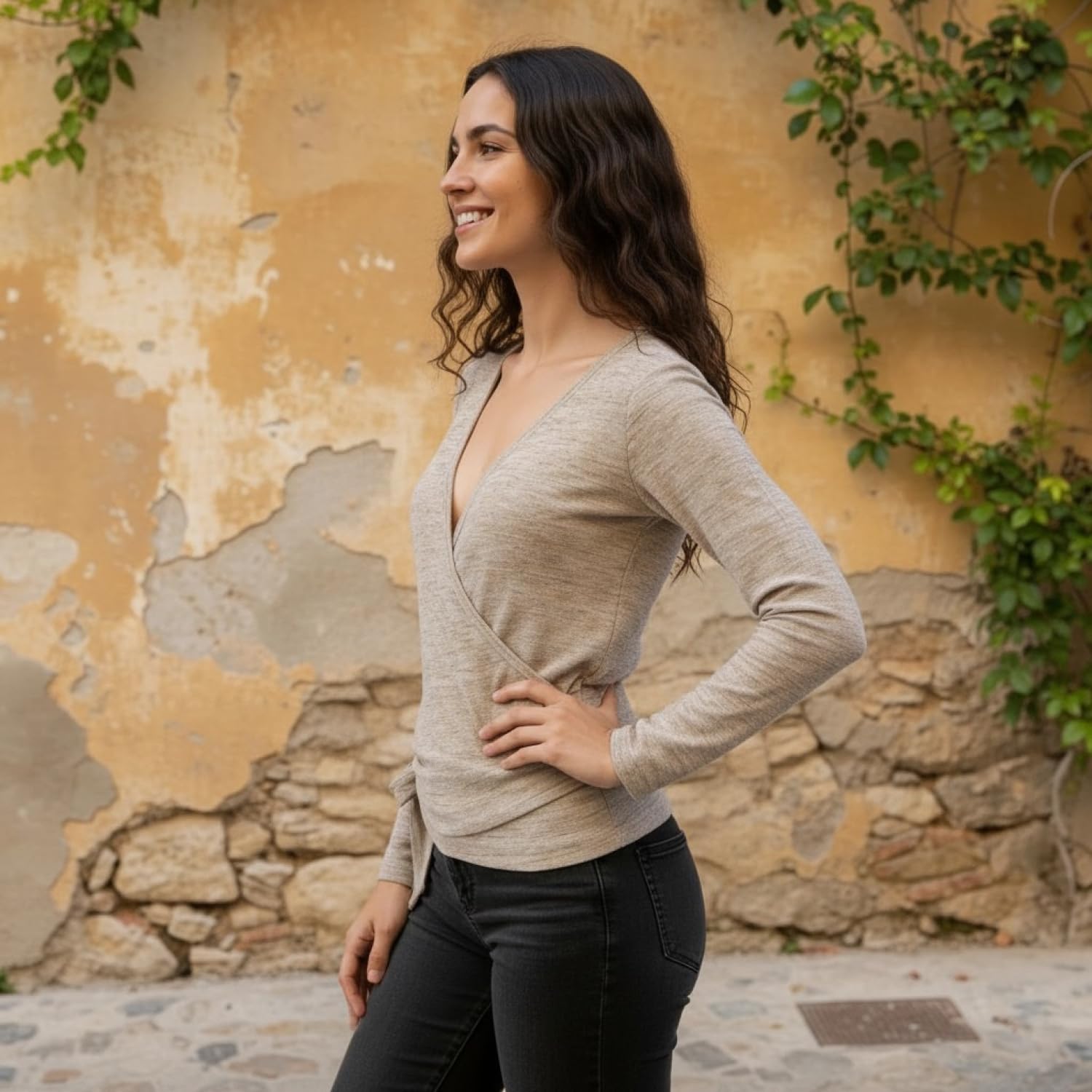 GURU SHOP Damen Wickelshirt Yogashirt Pullover