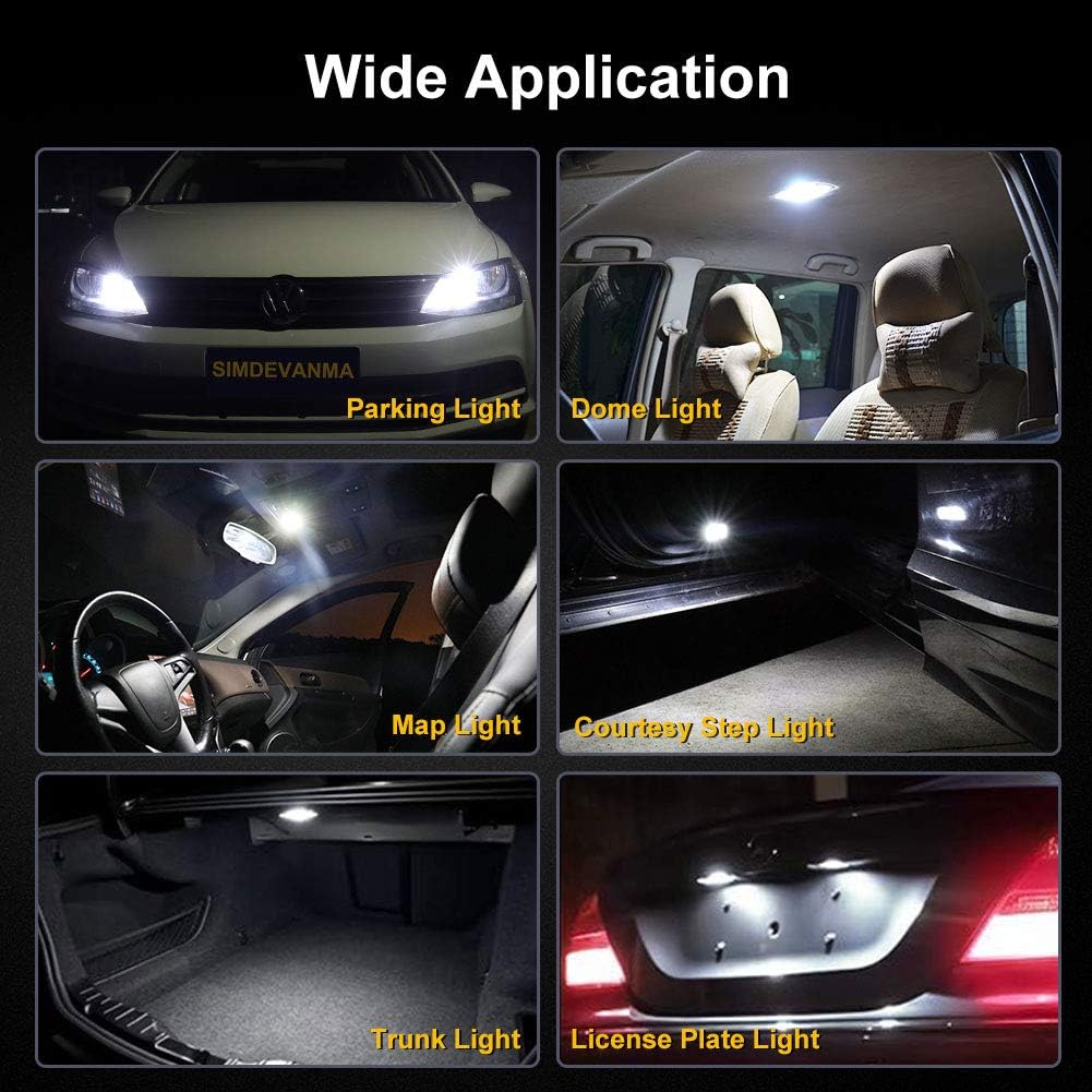 Simdevanma 194 LED Bulb Interior Light - 1:1 Halogen Bulb Design 168 T10 W5W For Car License Plate Dome Map Door Courtesy Side Marker Parking Replacement White Light - Pack of 10