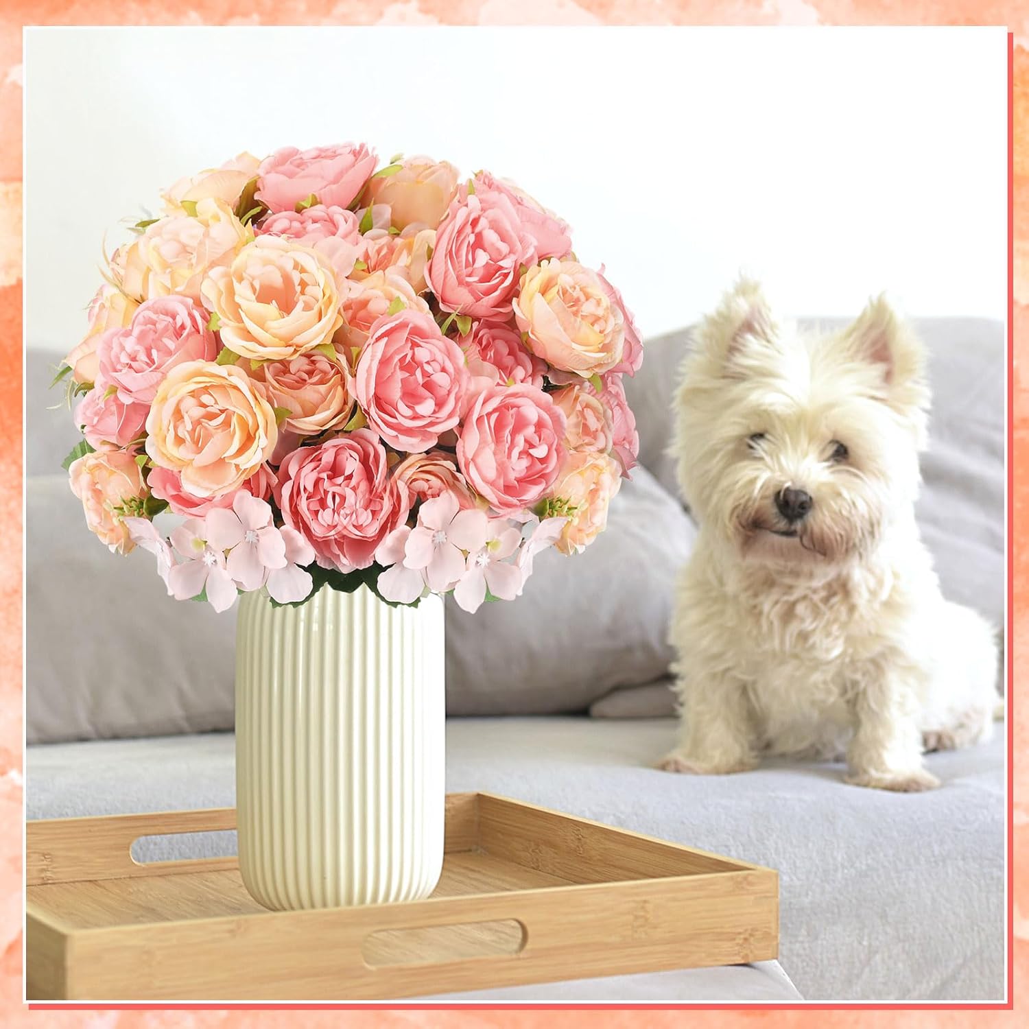 Geosar 8 Bundles Artificial Peonies Flowers Fake Silk Peony Bouquet Faux Peonies Flowers Bulk for Decoration Vase Floral Arrangements Wedding Party Table (Pink,Yellow) - Image 5