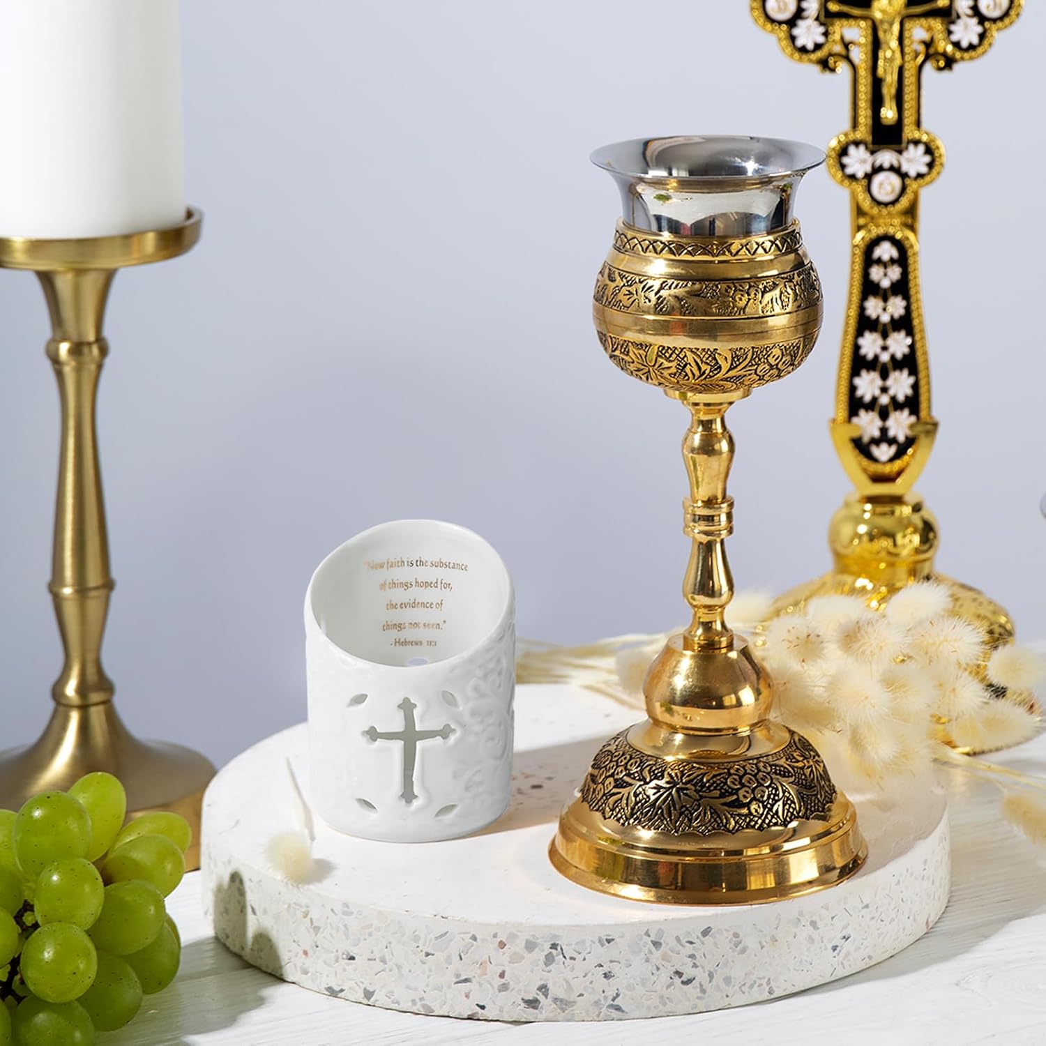 DreamsEden Candle Holder Ceramic Christian Cross Tea Light Holder with Bible Verse Tealight Cup Votive Candle Holder for Wedding Home Decor (Faith)