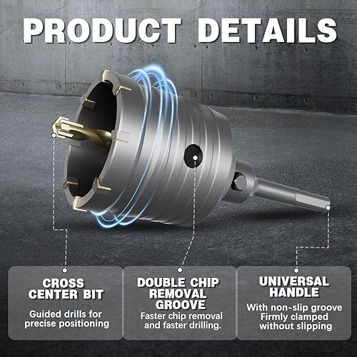 Miniatura 3 de Sierra de agujero de hormigón de 4", sierra de agujero de mampostería de 100 mm, con varilla de conexión SDS Plus de 220 mm para perforación de