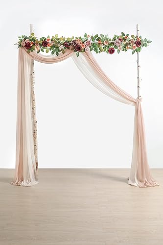 Miniatura 5 de Serra Flora 2 paneles de tela para arco de boda, 29 x 20 pies, cortinas de gasa transparente para ceremonia de boda (caqui y marfil, 29 pulgadas de