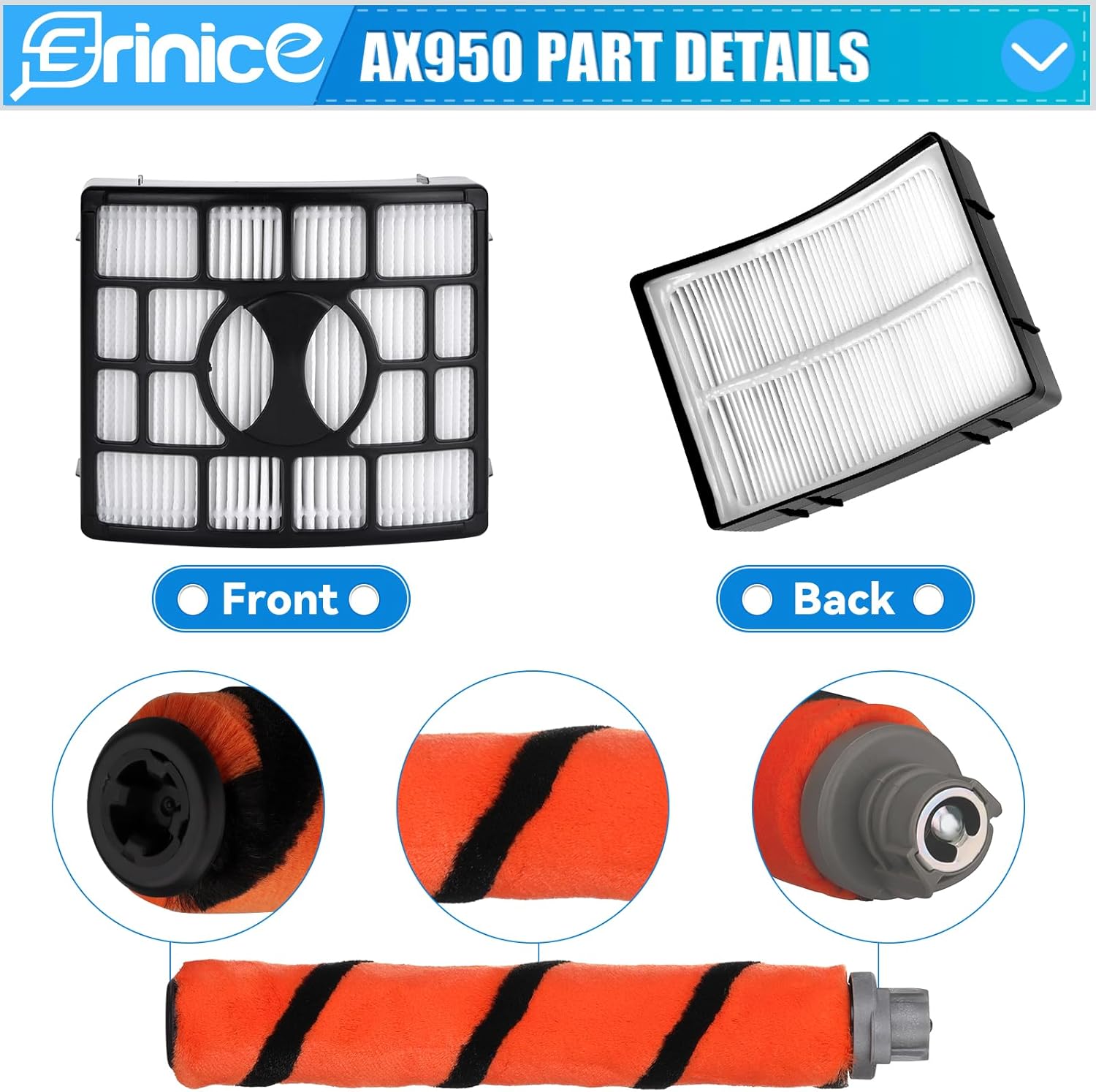 Filter Brush Roller Kit Replacement for Shark APEX DuoClean Lift-Away Vacuum AZ1000 AZ1002 AZ1003 AX950 Parts,compare to part# XHF650&XFF650&1173FT950, Brushroll+Filter+2 Foam&felt Filter