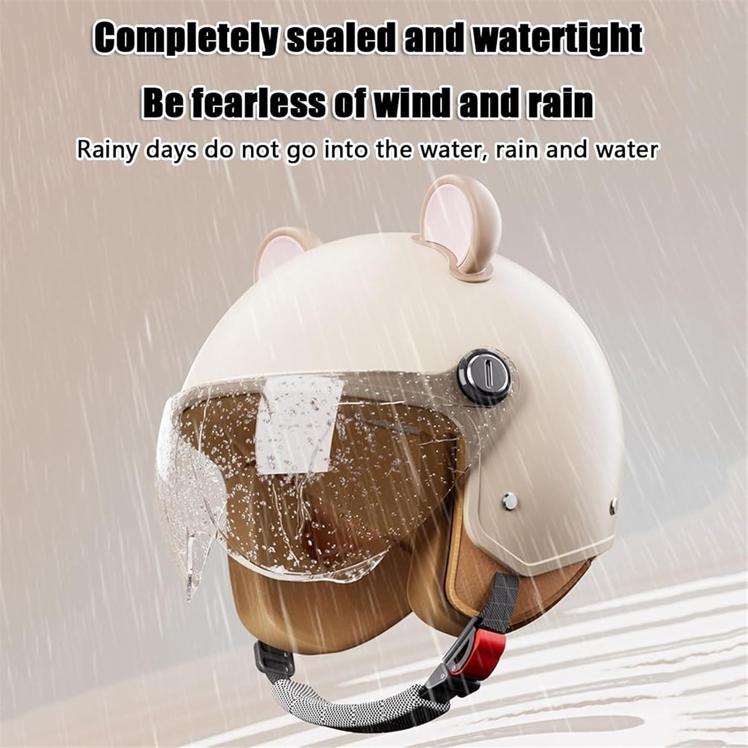 Vintage 3/4 Open Face Motorcycle Half Helmet,DOT Approved Retro Street Scooter Bike Helmets with Cat Ears,Light Quick Buckle Bicycle ATV Jet-Helmet for Moped Cruiser Chopper