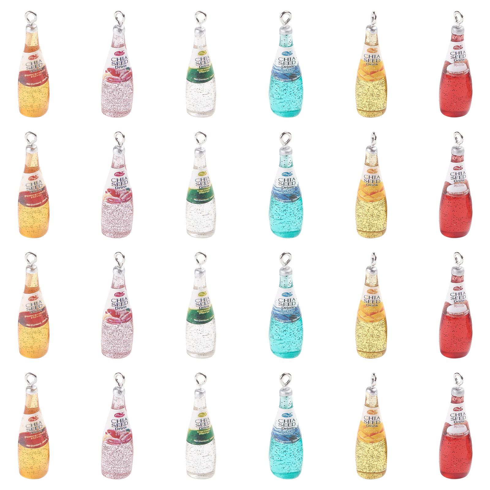 SUNNYCLUE 24Pcs 6 Colors Wine Bottle Charms Resin Pendants with Loop Earring Necklace Keychain for Starter DIY Jewellery Making Accessories