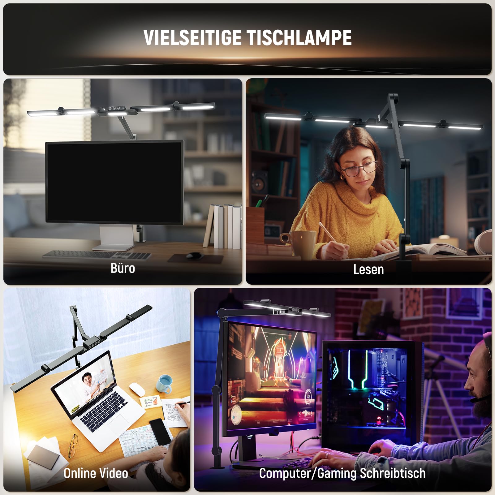 NEEWER Basics 32,5" Clip On LED Tischleuchte zum Aufstecken für das Homeoffice, 23W dimmbare LED Architektenlampe mit Tischklemme, 5 Lichtleisten, Computer Zeichnungs und Videokonferenz, DL01