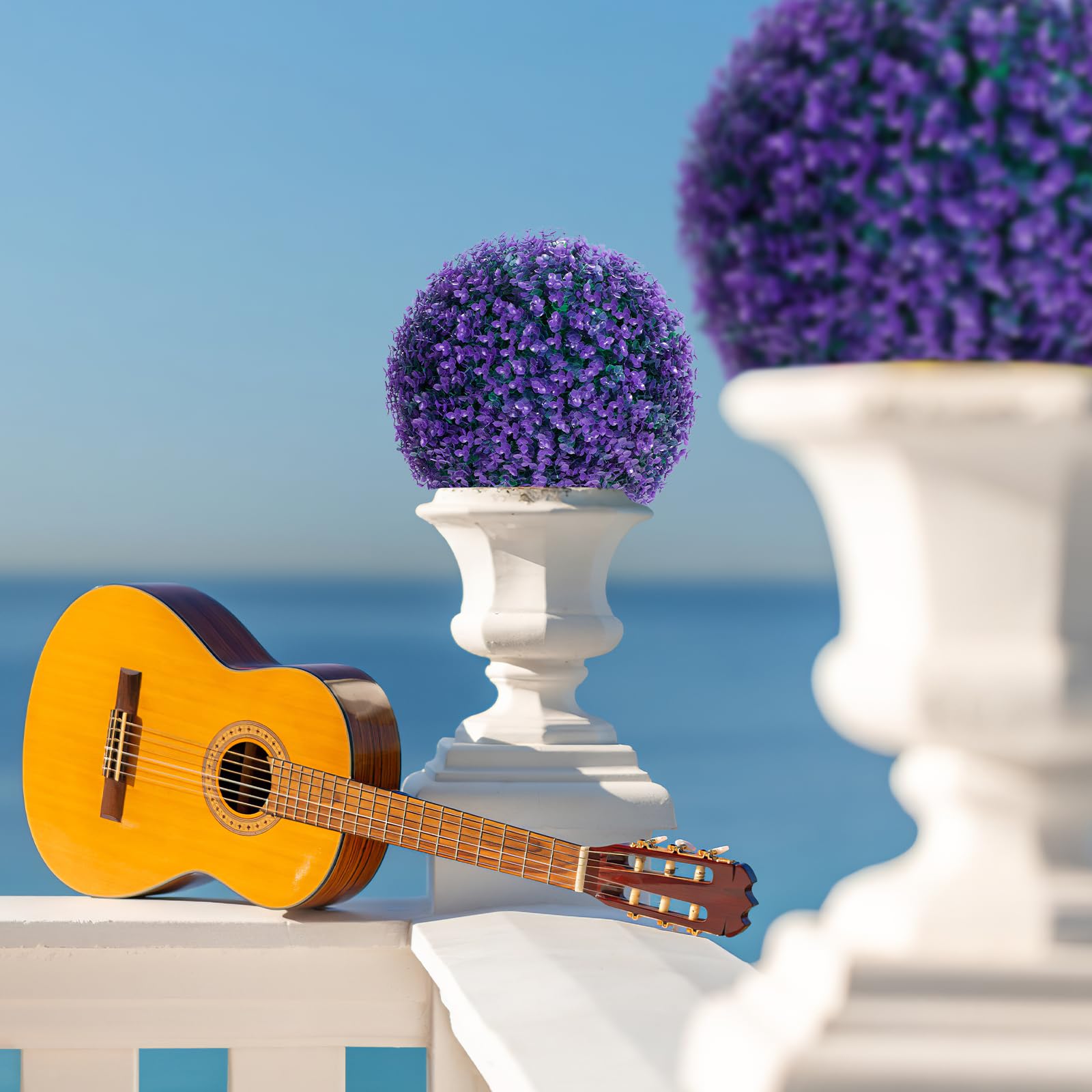 DANF 2 Pack Boxwood Balls 16 Inch, Artificial Plant Topiary Ball 8 Layers Leaves, Faux Round Boxwood Plants for Patio Backyard Garden Wedding Party Decor (Purple)