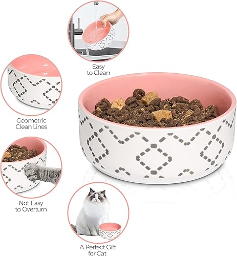 Miniatura 3 de Juego de 2 cuencos de cerámica para gatos (13 oz13.2 fl oz), lindo alimentador de comida y agua para gatos, sin estrés, apto para lavavajillas,