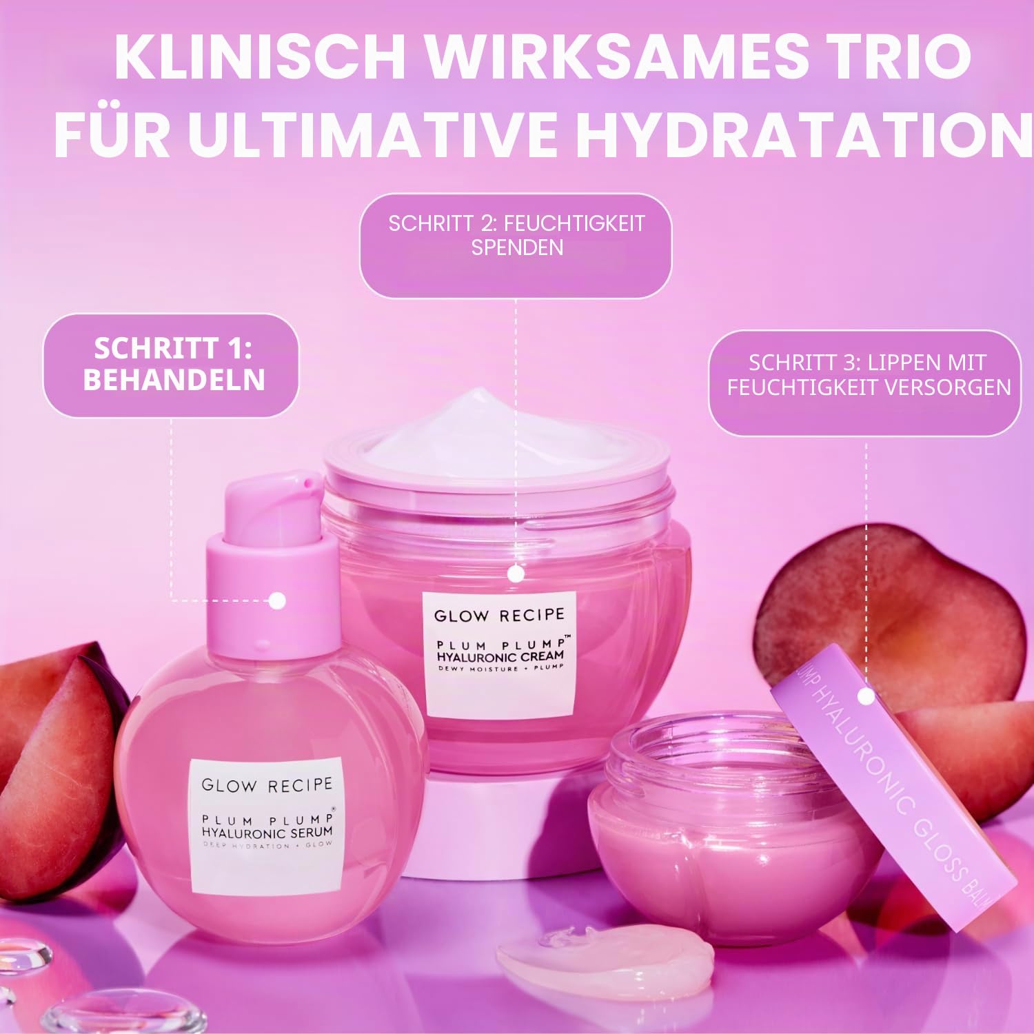 Glow Recipe Plum Plump Hyaluronsäure-Hautpflege-Serum – feuchtigkeitsspendende Hautpflege + Gesichtsserum für Frauen und Männer mit antioxidativer Pflaume + Vitamin B5 zur Reparatur der Hautbarriere