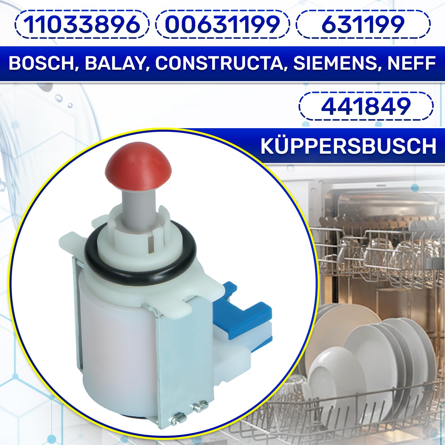 Valvula de Desague para Lavavajillas con Código Original 00631199 631199 11033896 para Bosch para Neff para Siemens - Eliminar Error E19 - MADE IN EU - Garantía de 10 Años – MONTERAL