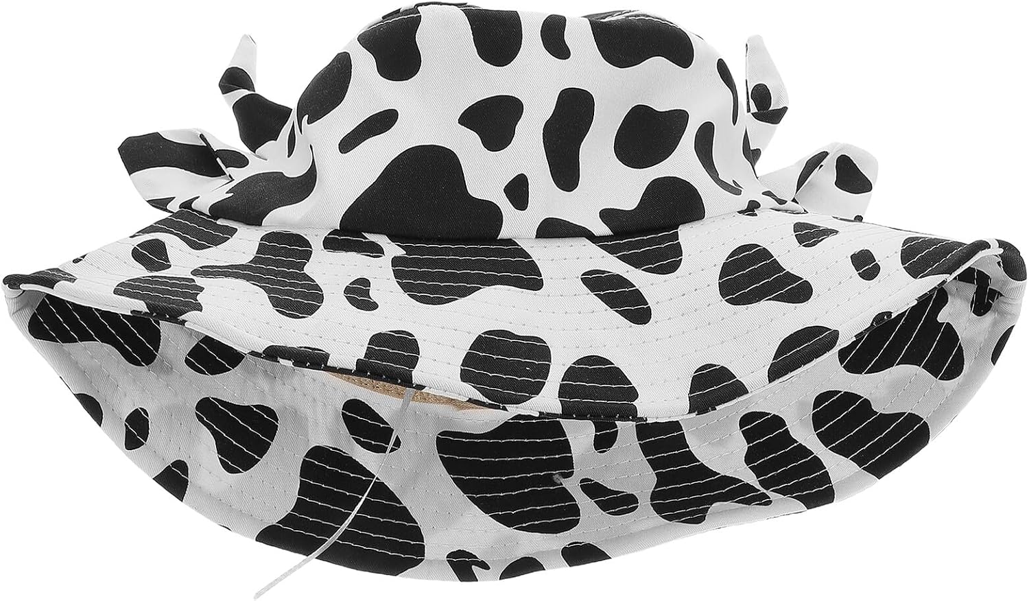 Cow Print Bucket Hat with Ears for Women Korean Style Cotton Fisherman Hat Cute Cow Pattern for Travel Beach and Outdoor Use Multi
