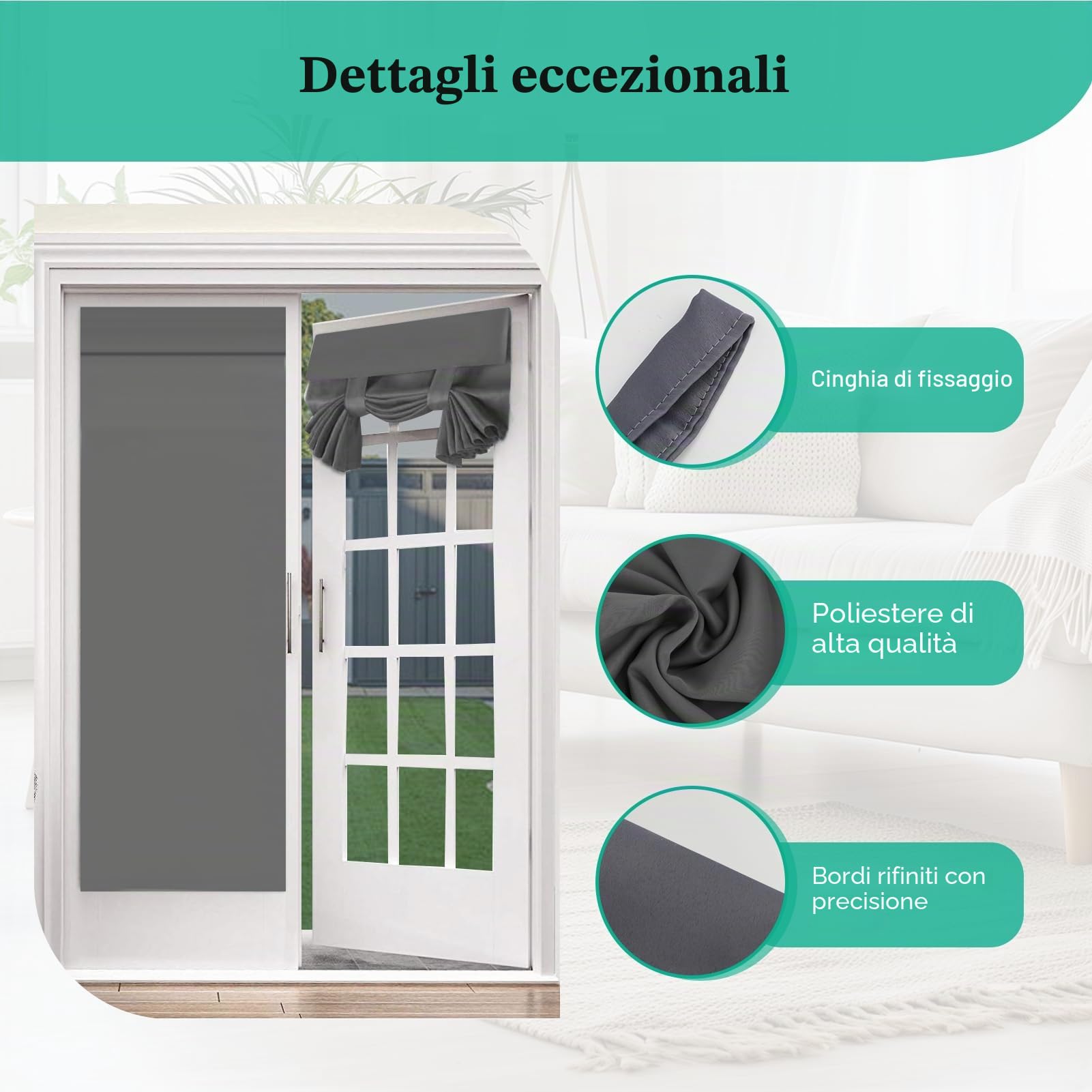 Gugxiom Tenda per porta anteriore, 66 x 173 cm, tenda per porta francese, con fascia, per porta anteriore, per soggiorno, bagno (grigio)