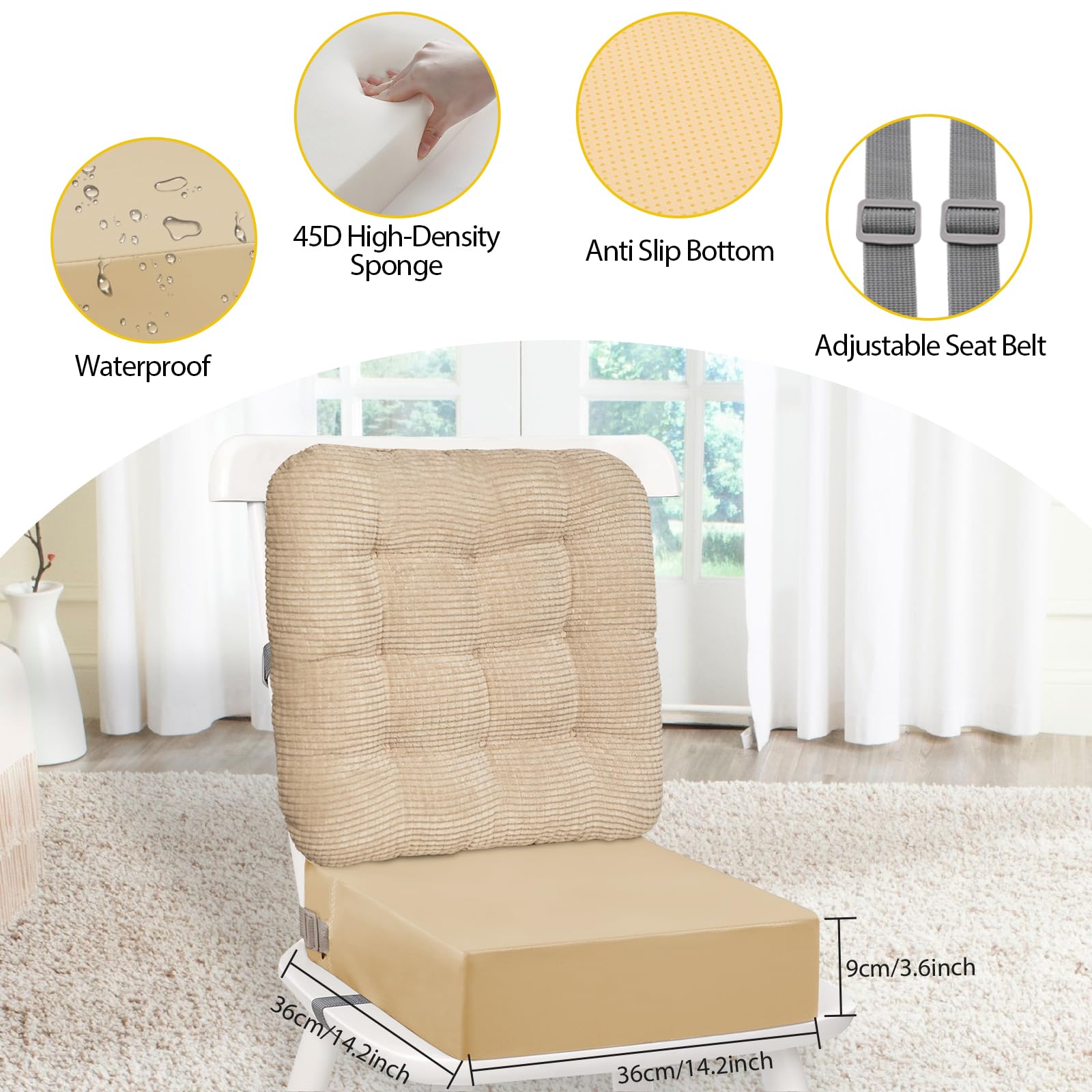 Rehausseur Chaise Enfant - 2 Réhausseurs pour Enfants avec Différentes Hauteurs pour Manger, Rehausseur Amovible, PU imperméable à l'eau facile à nettoyer rehausseur de chaise (Beige)