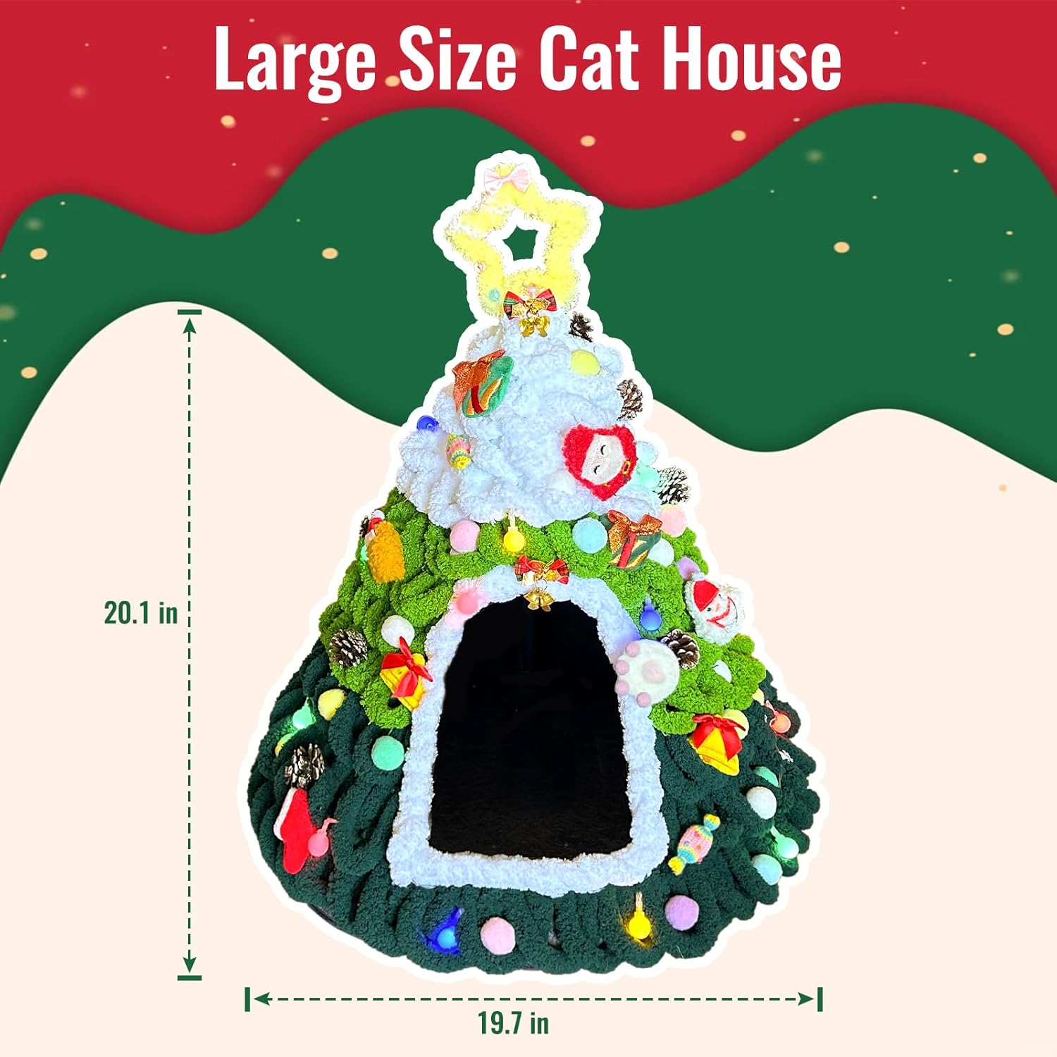 DIY Christmas Tree Cat House,Felt Christmas Cat Bed,Christmas Cat Nest with Night Lights,DIY Christmas Tree for Cats Set,Christmas Decor for Pets Family and Friends,19.7 X 20.1 Inches