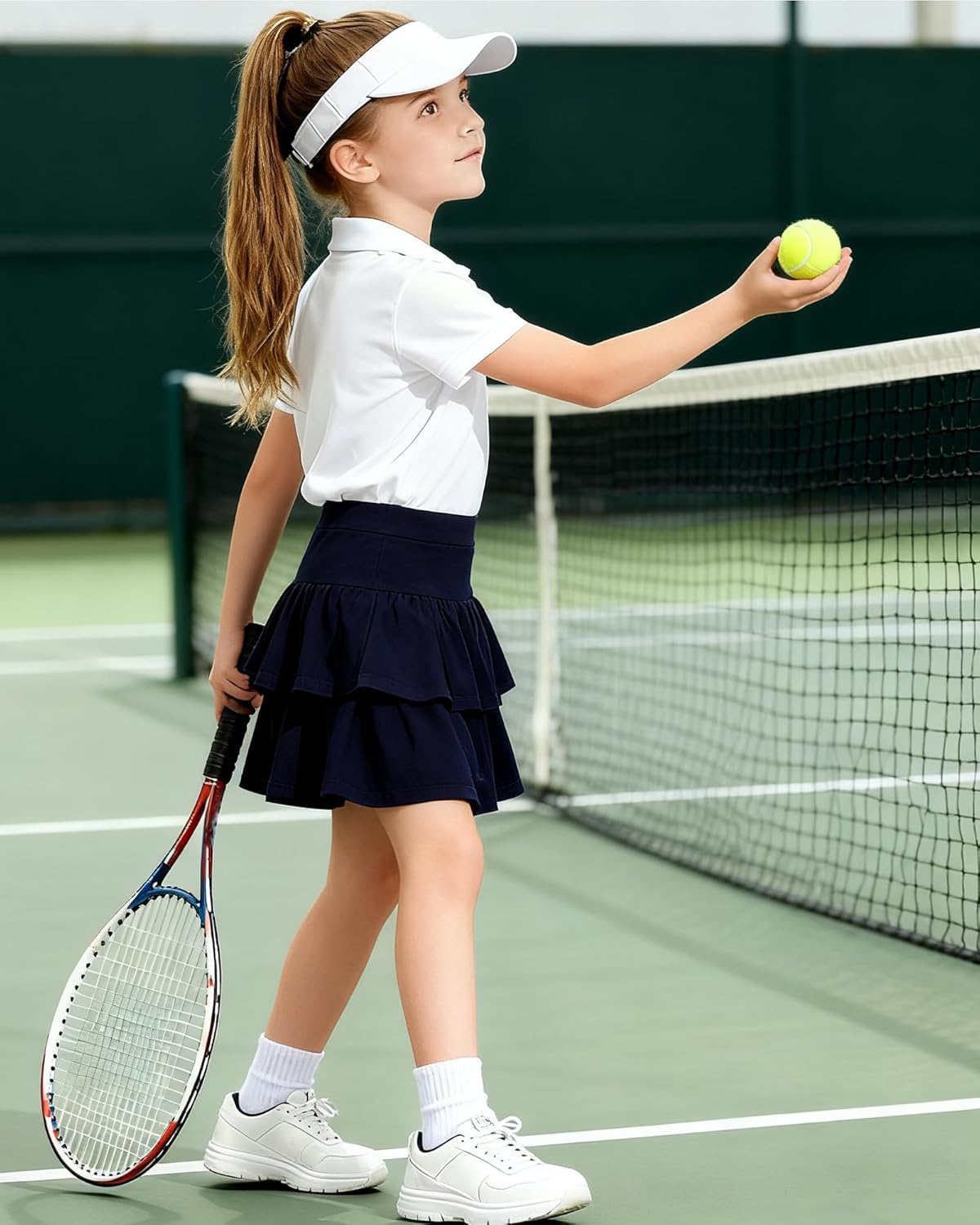 Little Girls Skirts Casual Ruffles Skirt School Uniform Skorts with Pockets for 4-11 Years - Image 7