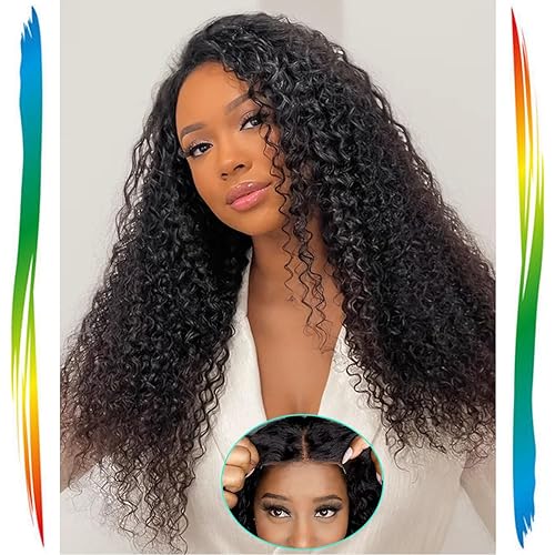 6x4 HD Kinky Curly Glueless Wigs Human Hair Pre-Plucked Pre Cut Wear and Go Glueless Wig for Beginners, 200% Density Curly Lace Front Wigs for Women No Glue Lace Closure Wig (24 inch)