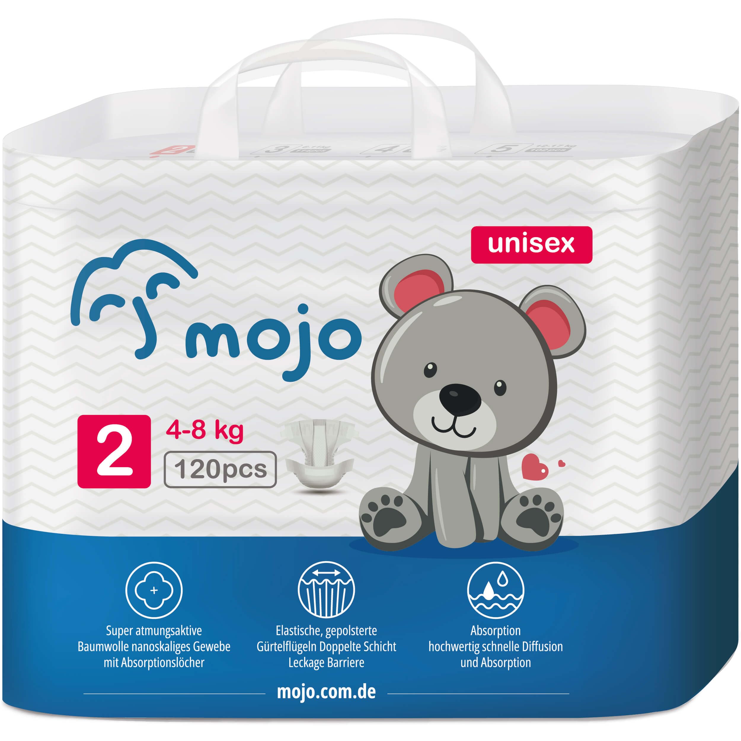 Komfortable Größe 2 Einweg Babywindeln Ultra-absorbierend Auslaufsicher Hautfreundlich Atmungsaktiv Unisex Windeln für Kinder, 120 Stück für 4-8 kg