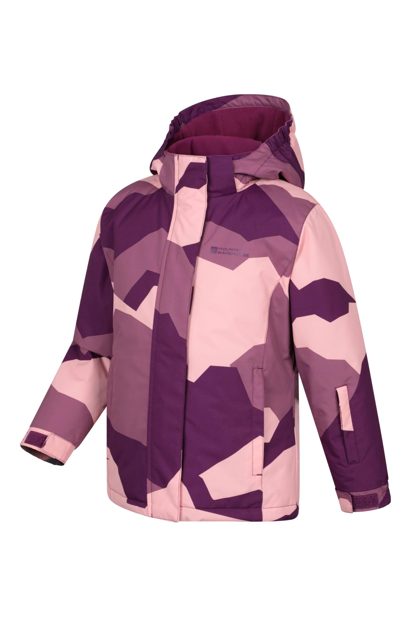 Mountain Warehouse Veste de Ski Snowdrop imprimée pour Enfant - Imperméable, Jupe Pare-Neige intégrée, Poches zippées, Capuche détachable, Poignets Ajustables, Hiver