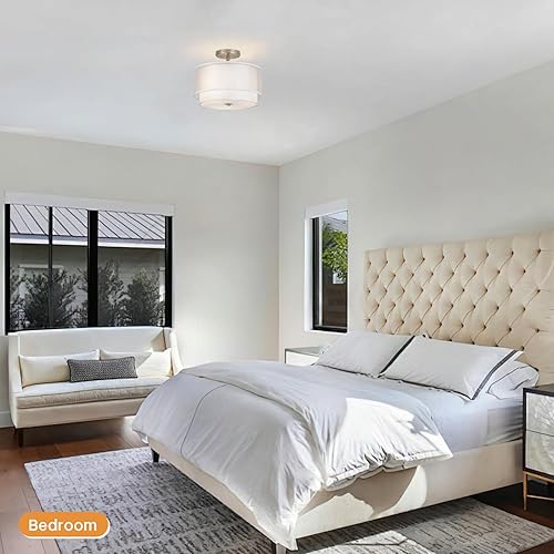 Miniatura 7 de Lámpara de techo semiempotrada, lámparas de techo para dormitorio, 12.6 pulgadas, montaje en techo, lámpara de tambor, lámparas modernas de 3 luces