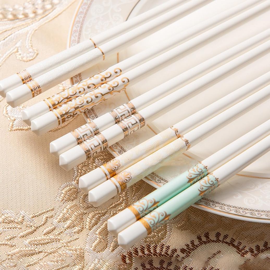 Coffret cadeau de baguettes en porcelaine chinoise, 10 paires de baguettes réutilisables lavables au lave-vaisselle, coffret cadeau avec étui, baguettes en céramique osseuse de haute qualité avec