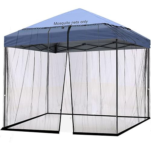 10x10 Mosquito Netting for Patio Camping Gazebo/Pop Up Canopy Tent,Double Door Side Screen Easy Installation Black（Only Mosquito Net No Frame） (Around 10x10FT)